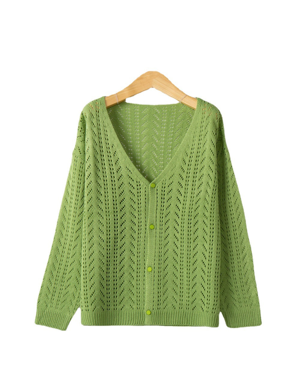 Damen Leichte Ajour-Strickjacke mit tiefem V-Ausschnitt und Knopfleiste Drune