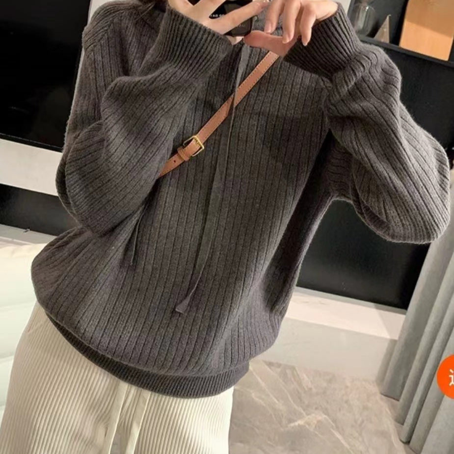 Damen Modischer Kapuzenpullover mit Rippstruktur und lässigem Schnitt Drune