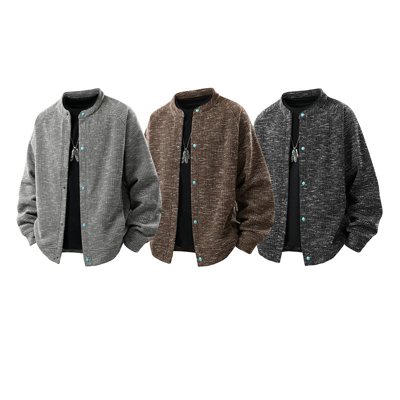 Herren Oversize-Strickbomberjacke mit Stehkragen und Druckknopfverschluss Drune