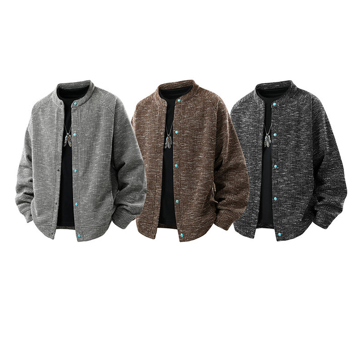 Herren Oversize-Strickbomberjacke mit Stehkragen und Druckknopfverschluss Drune