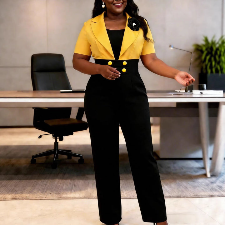 Damen Eleganter Jumpsuit mit tailliertem Blazer und modischen Akzenten Drune