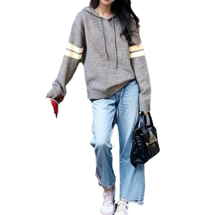 Damen modischer Kapuzenpullover mit dezenten Streifen Drune