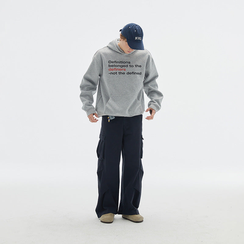 Unisex Oversize-Kapuzenpullover aus Baumwollmix mit Kängurutasche und Statement-Print Drune
