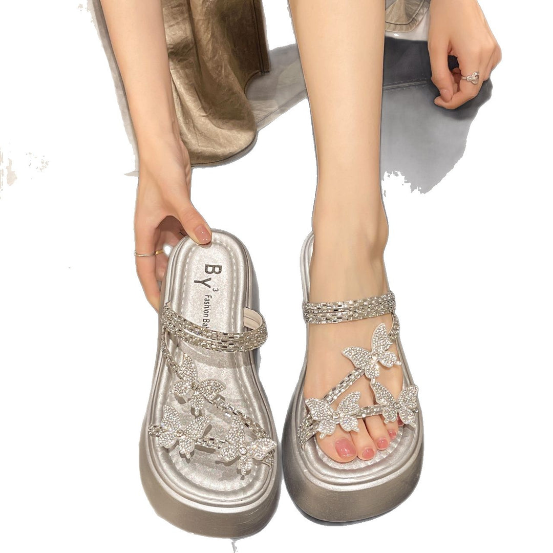 Damen Plateau-Sandalen mit funkelnden Schmetterlingsriemen Drune