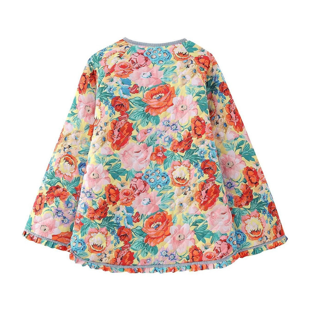 Damen nan gesteppte Swingjacke mit Blumenquilt Rundhals und Rüschensaum Drune