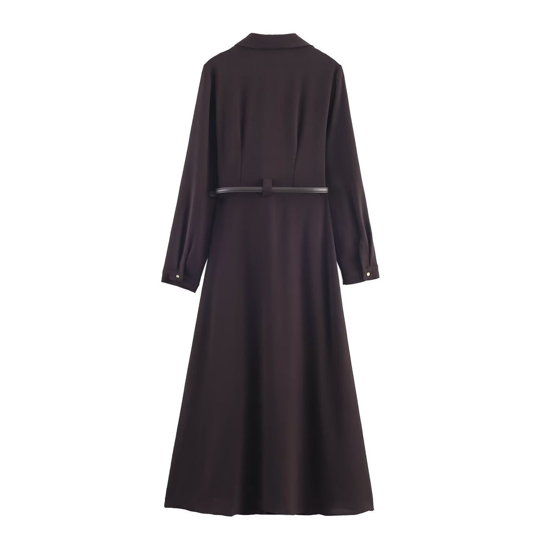 Damen 10+ langes Hemdblusenkleid mit durchgehender Knopfleiste und taillierendem Gürtel Drune
