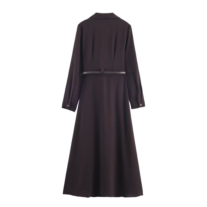 Damen 10+ langes Hemdblusenkleid mit durchgehender Knopfleiste und taillierendem Gürtel Drune