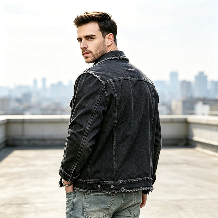 Herren Modische Jeansjacke mit Fransen Drune