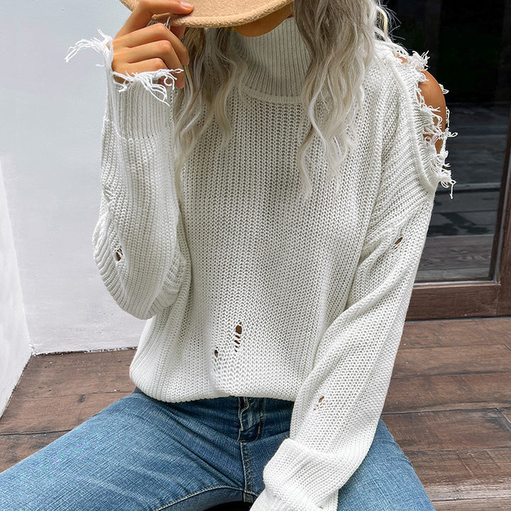 Damen Lässiger Oversized Pullover mit Lochdetails Drune