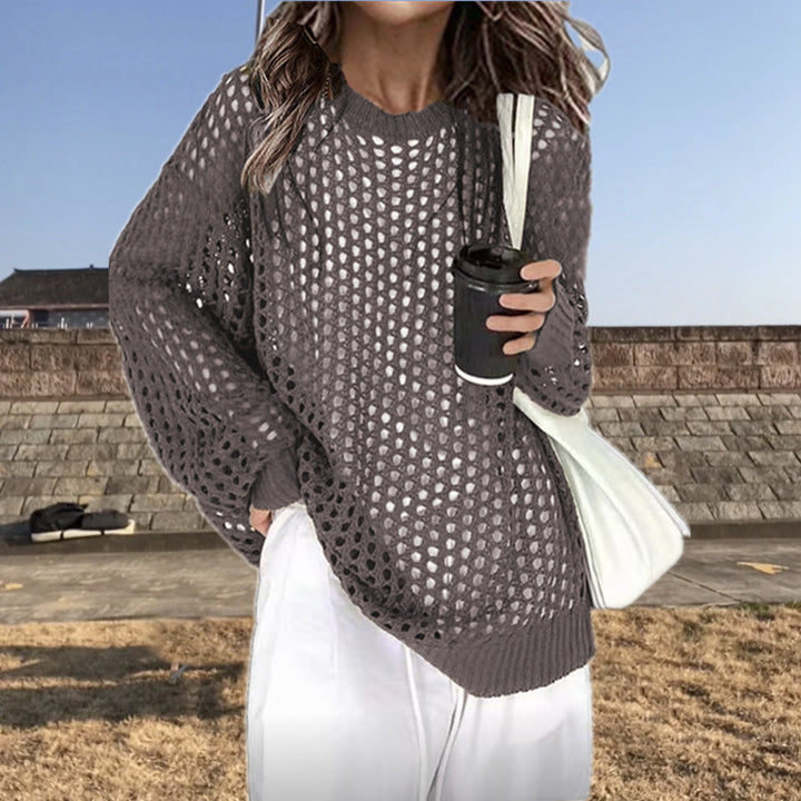 Damen luftiger Strickpullover mit Lochmuster und weitem Schnitt Drune