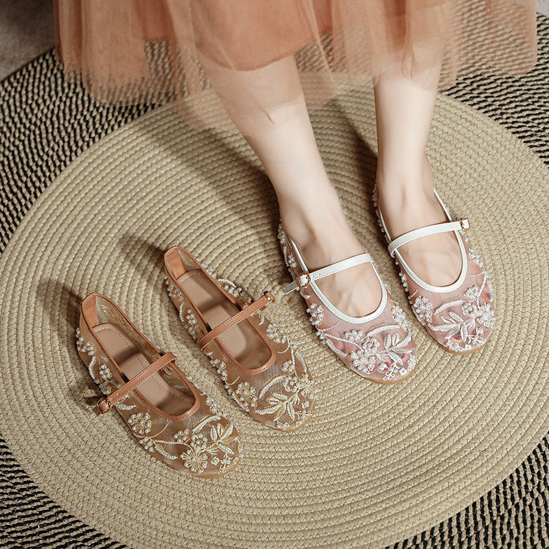 Damen Ballerinas mit floralem Stickereibesatz Drune