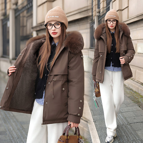 Damen Modischer Pufferparka mit luxuriösem Kunstfellkragen und praktischen Taschen Drune