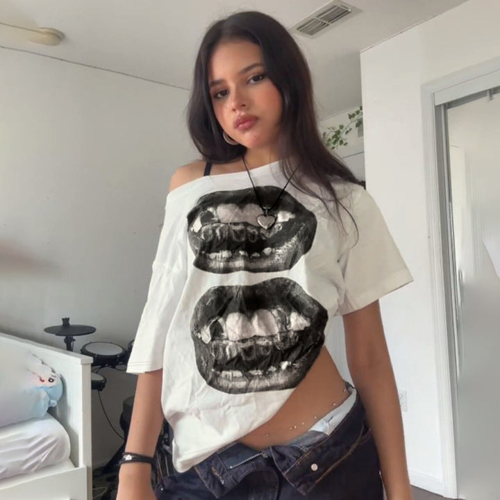 Damen T-Shirt mit glitzerndem Kreuzdesign und lässigem Schnitt Drune