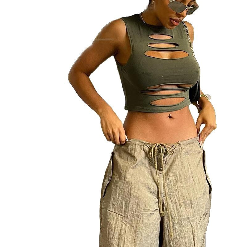Damen Cut-Out Crop-Top Drune