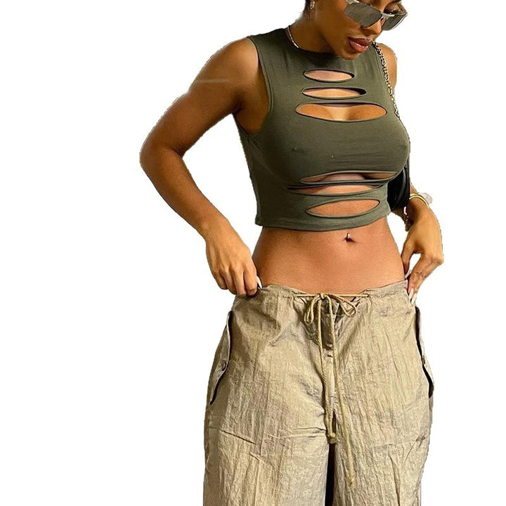 Damen Cut-Out Crop-Top Drune