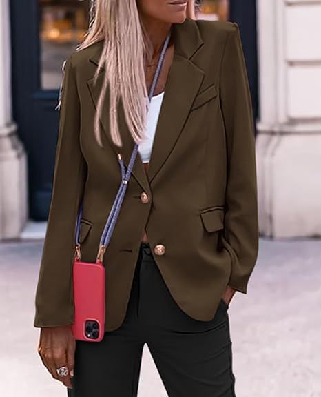 Damen elegante Blazerjacke mit strukturiertem Stoff und goldenen Knopfdetails Drune