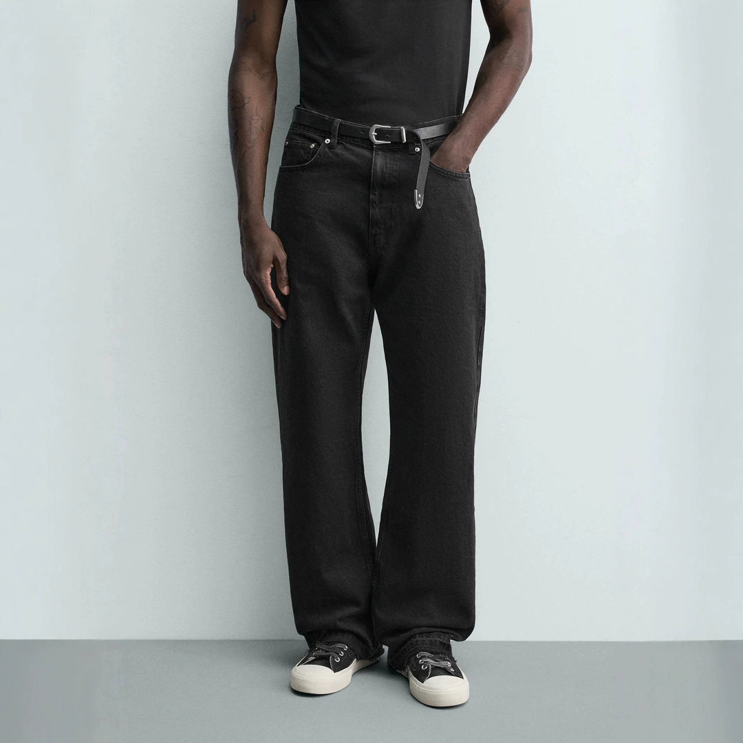 Herren Gerade geschnittene Jeans mit hoher Leibhöhe und Vintage‑Washed-Effekt Drune