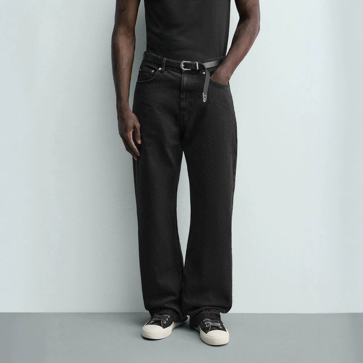 Herren Gerade geschnittene Jeans mit hoher Leibhöhe und Vintage‑Washed-Effekt Drune