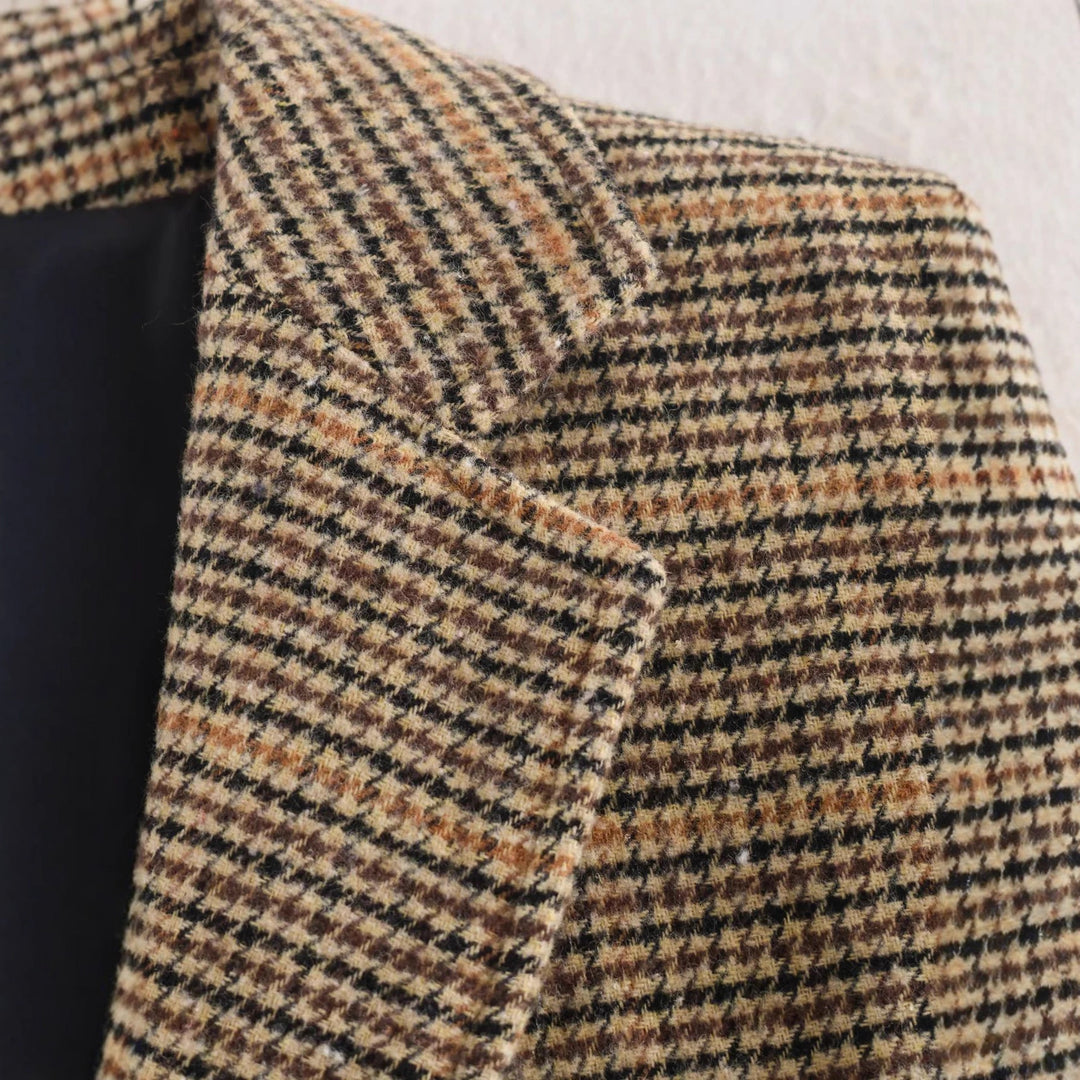 Damen nan taillierter Glencheck-Blazer mit Reverskragen und aufgesetzten Pattentaschen Drune