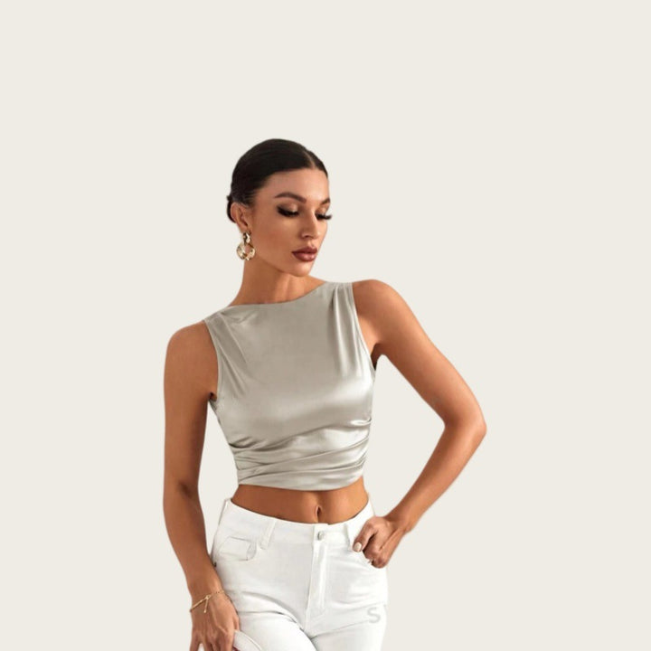 Damen elegantes ärmelloses Oberteil mit raffiniertem Drapierungsdesign Drune