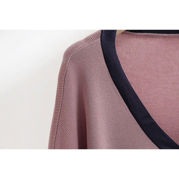 Damen elegantes Strick-Kombinationsset mit tiefem V-Ausschnitt und Kontrastdetails Drune