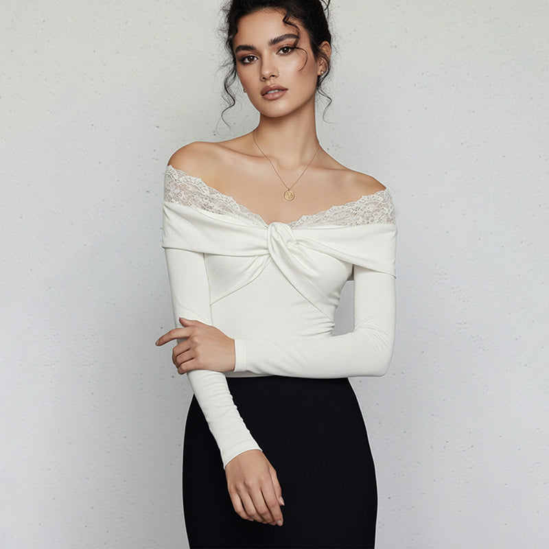 Damen Eleganter Body mit Spitzenkragen Drune