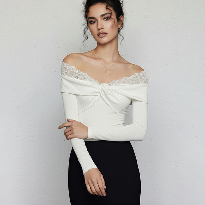 Damen Eleganter Body mit Spitzenkragen Drune