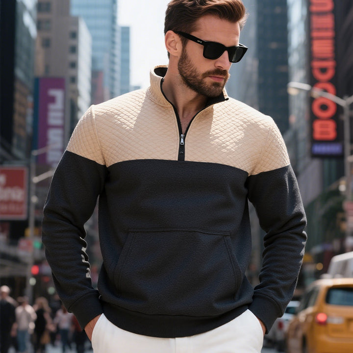 Herren nan gesteppter Halbzip-Sweatpullover mit Kängurutasche und Stehkragen Drune