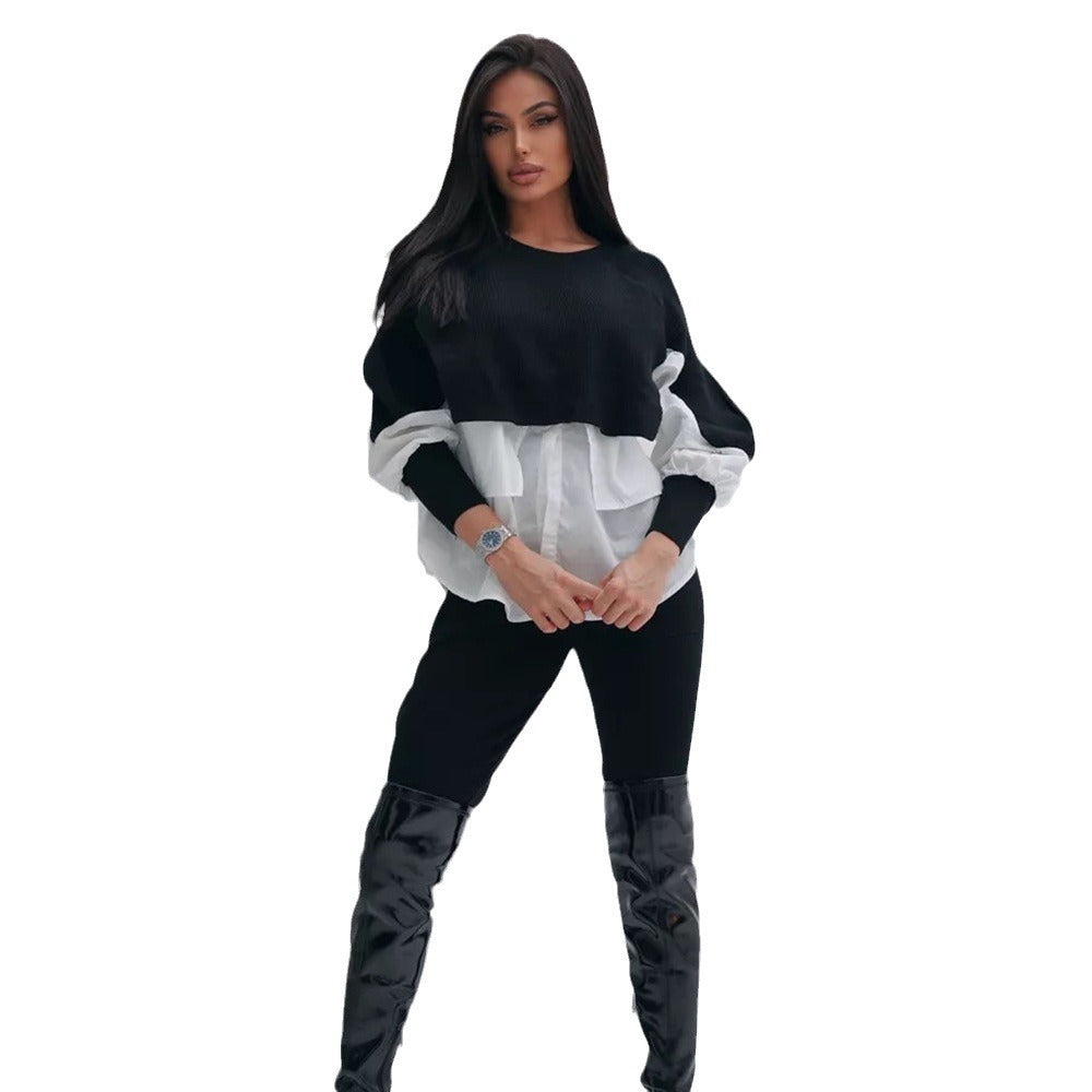 Damen modischer cropped Pullover mit innovativen Layering-Details Drune