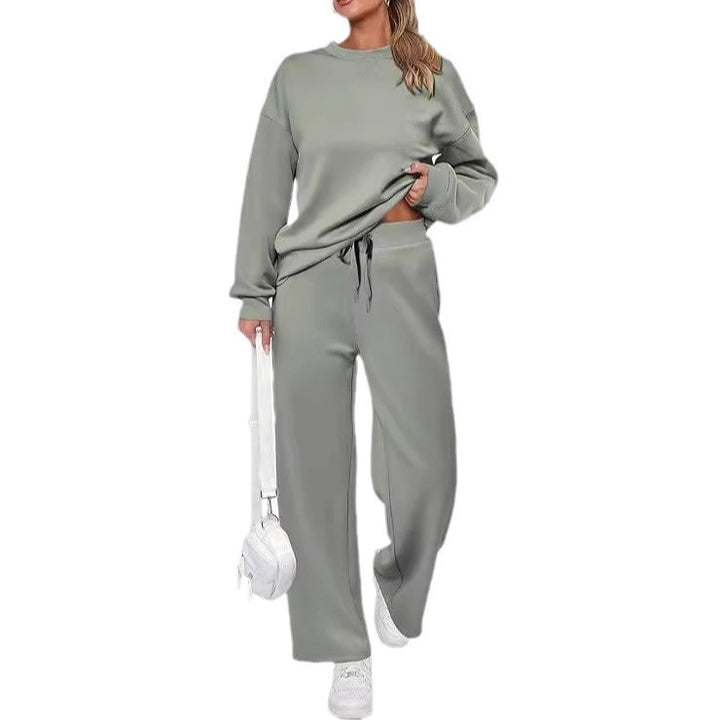 Damen nan zweiteiliges French-Terry Lounge-Set mit oversized Rundhals-Pullover und weitem Highwaist-Jogger Drune