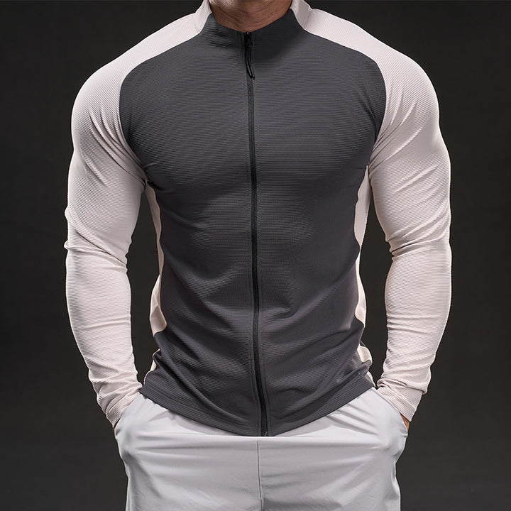 Herren Slim‑Fit Performance‑Trainingsshirt mit durchgehendem Reißverschluss und Raglanärmeln Drune