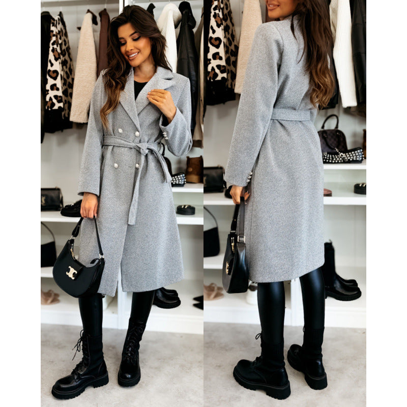 Damen Eleganter Trenchcoat mit asymmetrischem Schnitt und Gürtel Drune