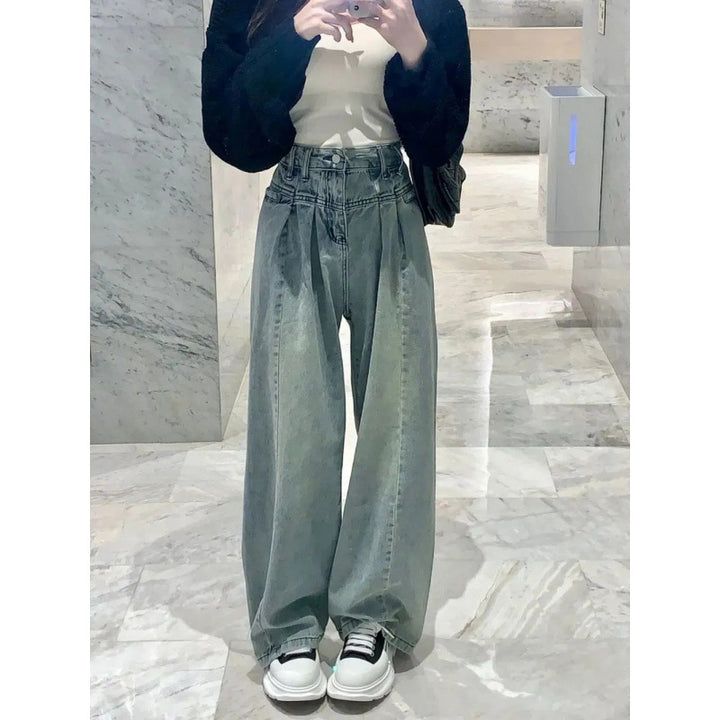 Damen Weit geschnittene High-Waist Jeans mit eleganter Bundgestaltung Drune