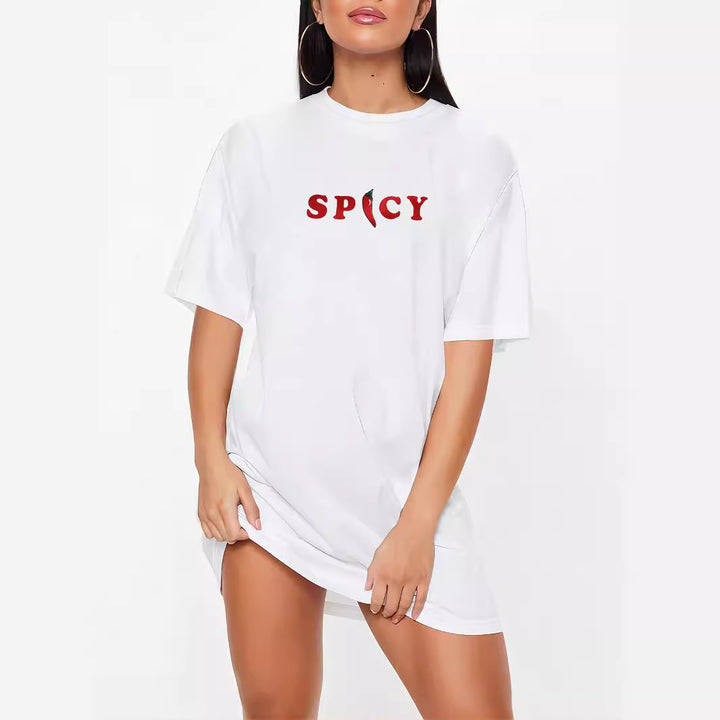 Damen T-Shirt-Kleid mit künstlerischem Blumenmotiv und figurbetontem Schnitt Drune