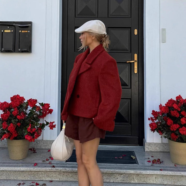 Damen Kurzboxy Kunstpelz‑Jacke mit breitem Revers und strukturierter Felloptik Drune
