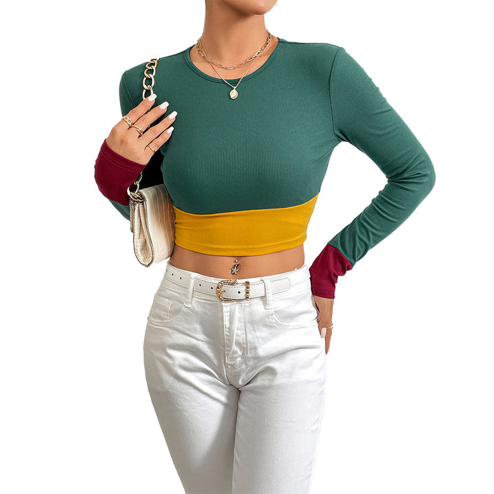 Damen Crop-Top mit Farbblock und Langarmdesign Drune