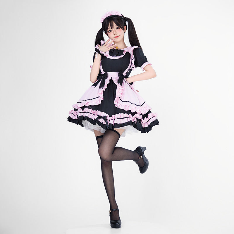 Mädchen verspieltes Kostümkleid mit Rüschen und Katzenohren Drune