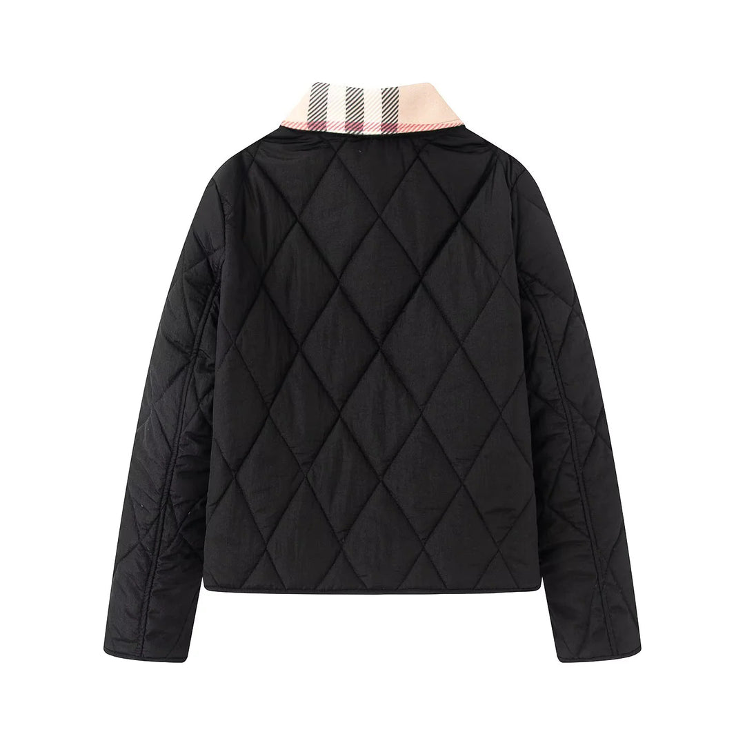Damen nan gesteppte Kurzjacke mit Karokragen und paspelierten Eingrifftaschen Drune