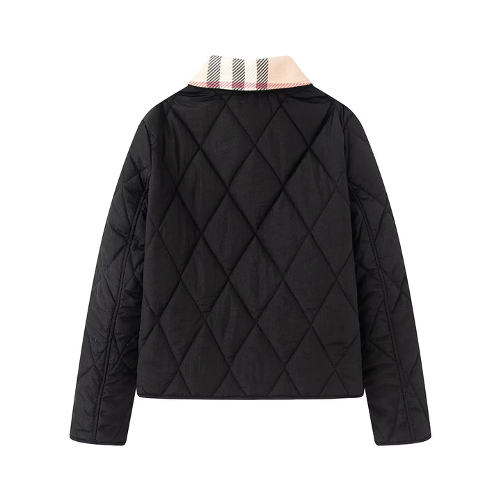 Damen nan gesteppte Kurzjacke mit Karokragen und paspelierten Eingrifftaschen Drune