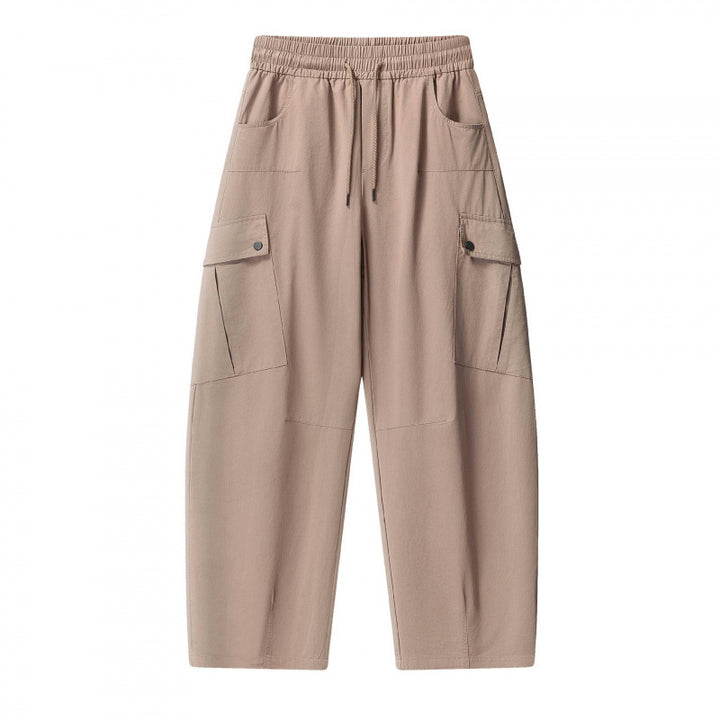 Unisex Lockere Cargo-Hose mit elastischem Bund, Tunnelzug und aufgesetzten Klappentaschen Drune