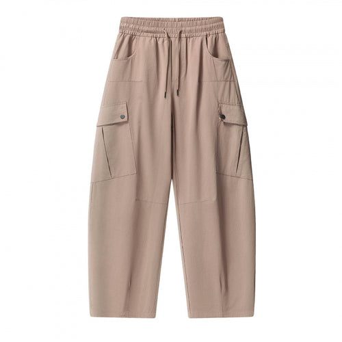 Unisex Lockere Cargo-Hose mit elastischem Bund, Tunnelzug und aufgesetzten Klappentaschen Drune
