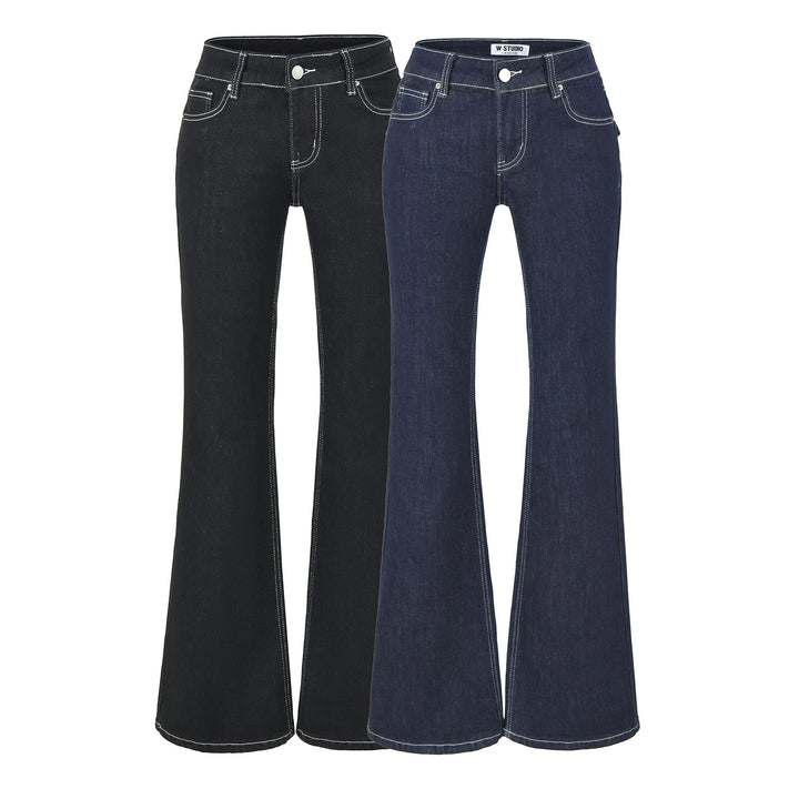 Damen Flared-Jeans mit dekorativer Mittelnaht und Kontrastnähten Drune