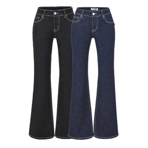 Damen Flared-Jeans mit dekorativer Mittelnaht und Kontrastnähten Drune