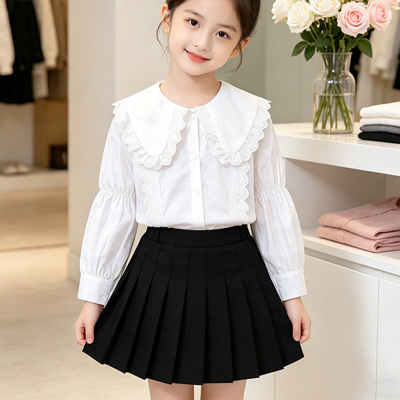 Mädchen Bluse mit großem Kragen und romantischen Rüschen Drune