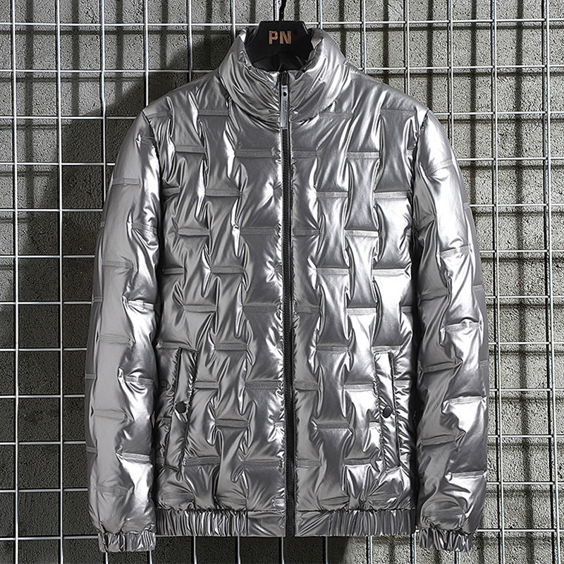 Herren Glänzende Steppjacke mit geometrischer Steppung und Stehkragen Drune