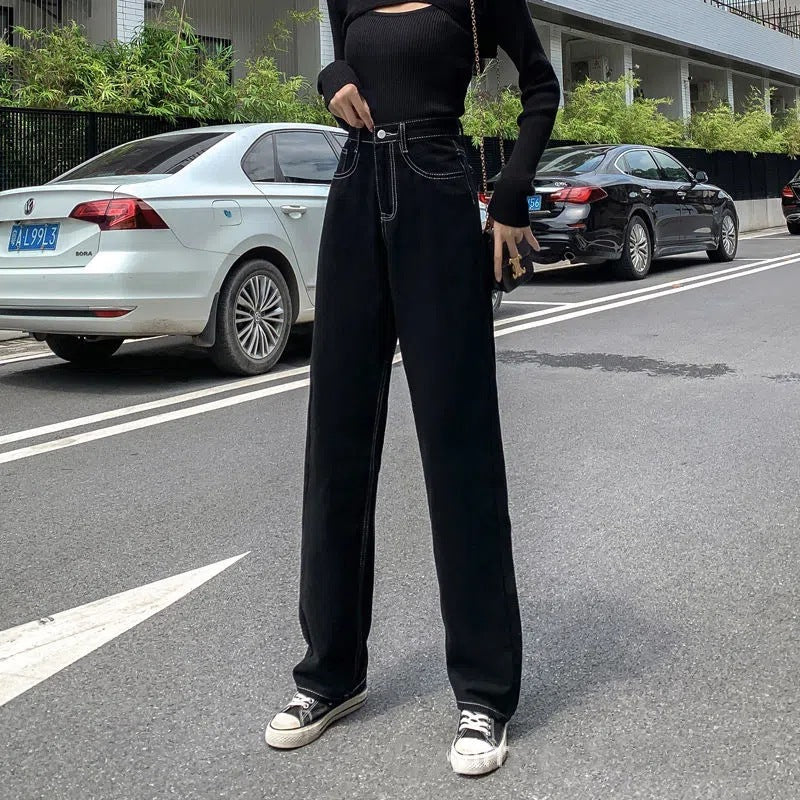Damen Hochgeschnittene Jeans mit weitem Bein Drune