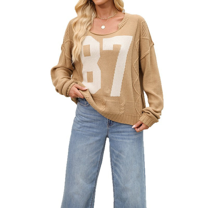 Damen Freizeit Strickpullover mit sportlicher Nummernstickerei Drune
