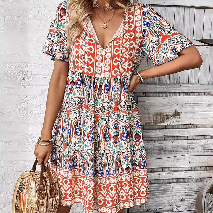 Damen Freizeitkleid mit verspieltem Blumendesign und leichter A-Linie Drune