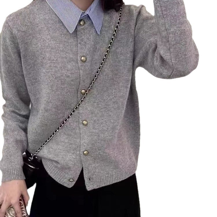 Damen Strickjacke mit kontrastierendem Kragen und eleganten Knopfdetails Drune