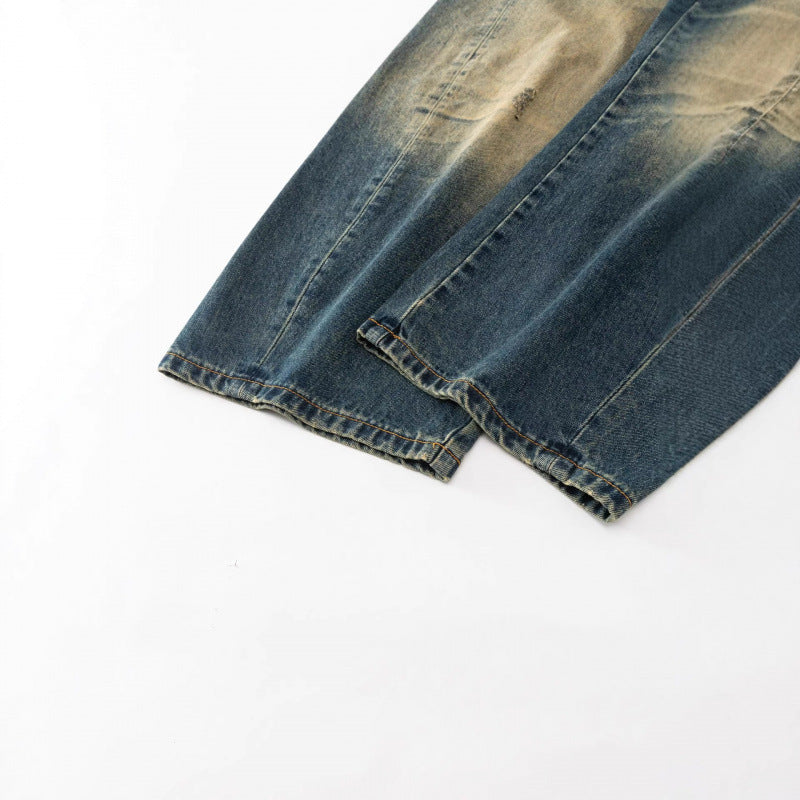 Damen Weite High-Waist Baggy-Jeans mit Used-Waschung und Distressed-Details Drune